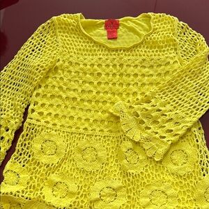 V Cristina Vibrant Yellow Crochet Blouse